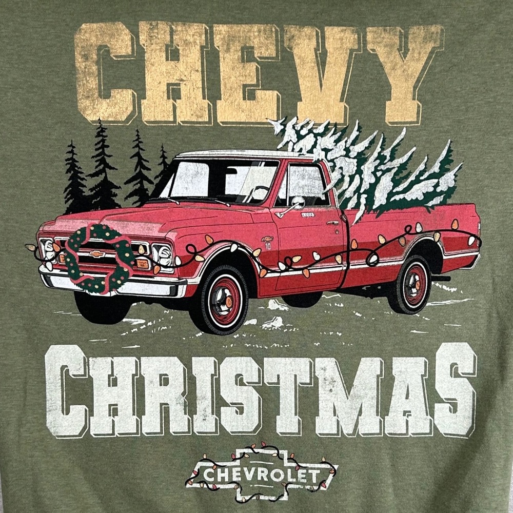 Kids Chevrolet Christmas Sweatshirt Green Vintage Truck Graphic L 10-12 NEW